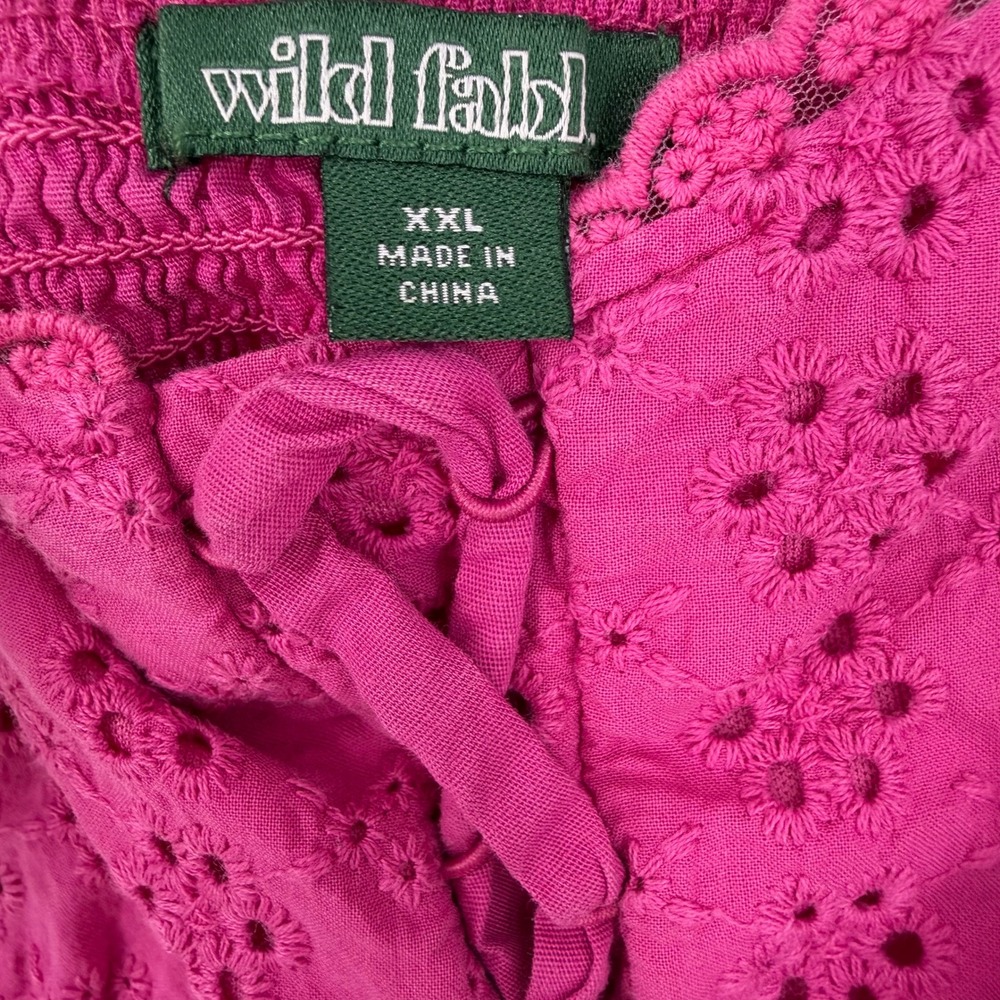 Wild‎ Fable Eyelet Cami Womens XXL Pink Lace Up Smocked Boho Top Barbie Babydoll - Picture 3 of 5